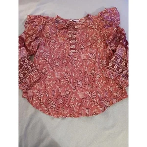 Loft Damen Bauernbluse Größe Large Bohemian Blumen Bindekragen Rost - Bild 1 von 7