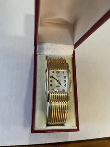 Collezio White Pearlized Dial Gold Tone Rectangle Case Hinge Band Watch - Picture 1 of 6