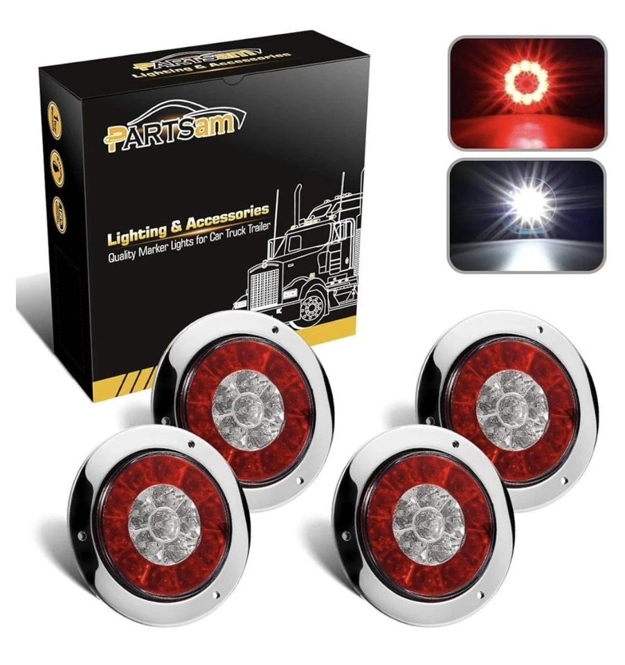 Luz trasera LED para remolque de 4". Paquete de 4 bisel LED cromado Big Rig Foto 1 de 4