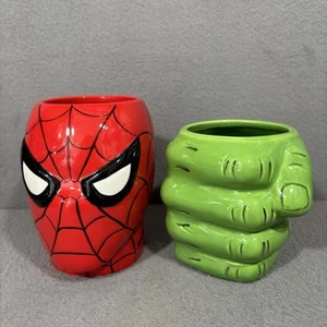 New Marvel Comics Spider-man Face & Hulk Fist 3D Ceramic Mugs Set Cups Collector - Picture 1 of 15