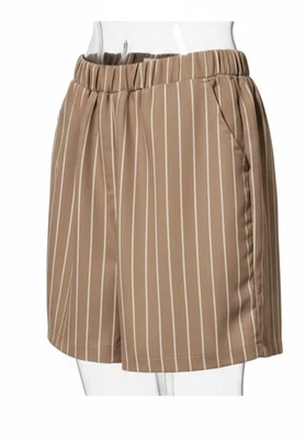 Arshiner Girl's Dress Shorts Size 10-12 Brown & White Stipes Pull-On, Pockets - Image 1 of 4