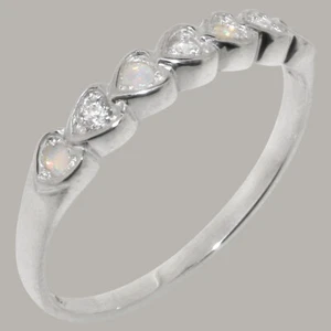 Solid 14ct White Gold Natural Diamond & Opal Womens Eternity Ring - Picture 1 of 5