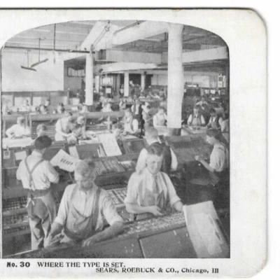 Where The Type Is Set, Sears, Roebuck & Co., Chicago. Illinois, Stereoview Foto 1 de 3