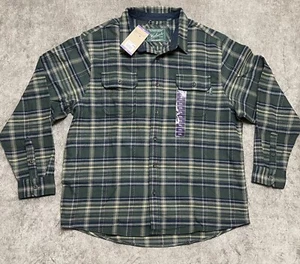 Woolrich Brawny Flannel Shirt Jacket Shacket Green Plaid Button Up Heavy 2XL - Picture 1 of 7