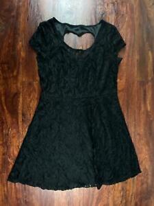NO BOUNDARIES Round Neck Keyhole Back Black Lace Dress Girl's Size XL