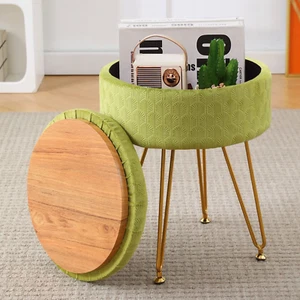Velvet Storage Ottoman round Footrest Stool Multifunctional Upholstered Ottoman - Picture 1 of 12