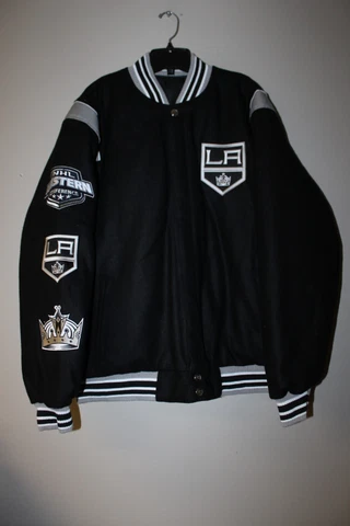 New NHL reversible Los Angeles Kings real wool embroidery black jacket men's XL Cover