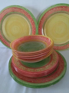 Luminarc Palluy Plates Dinner, Salad Bowls Set Of 18 Yellow & Green - Picture 1 of 15