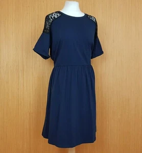 Yumi Dress Blue Stretch Knee Length Short Sleeved Jersey UK 16 - New - Picture 1 of 9