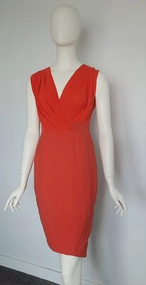 Vestido Vaina Carla Zampatti Talla 6 Naranja Sangre Drapeado Gasa Busto Evento Foto 1 de 4