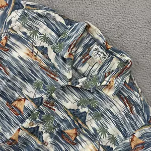 Big Dogs Hawaiian Shirt Mens 2XL Loop Collar Button Up Rayon Outrigger Island - Picture 1 of 11