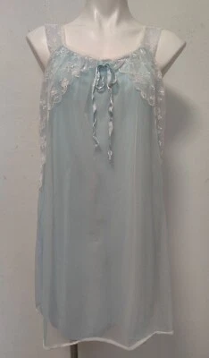 Vestido Vintage Perry Lingerie Dupla Camada Chiffon Renda Nylon Azul Médio *Leia - Imagem 1 de 4