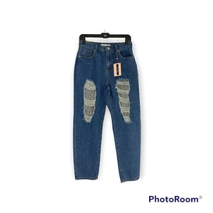 Women ‘s Jeans Denim Blvd Los Angeles high rise boyfriend fit Ripped Blue Size S - Picture 1 of 9