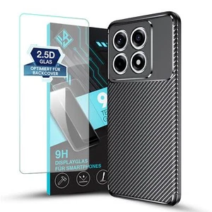 Etui na telefon komórkowy do Xiaomi 14T / 14T Pro Etui na telefon Cover Carbon ze szkłem wyświetlacza 9H - Zdjęcie 1 z 15