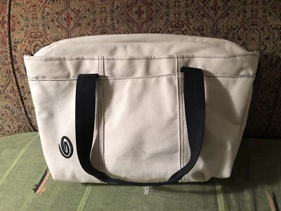 Timbuk2 Large White Canvas Carry Messenger Laptop Bag w Black Top Handle Straps - Image 1 of 4