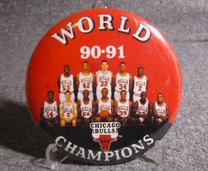 1990-91 Chicago Bulls Michael Jordan World Champions Pinback Button Licensed - Bild 1 von 2
