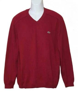 Lacoste Sweater Red V-Neck Cotton Men's Size Lacoste 6 or Large - Picture 1 of 2