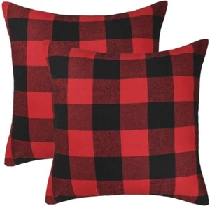 Set of 2 Valentine's Day Buffalo Check Plaid Cushion Pillow Covers Red & black - Picture 1 of 6