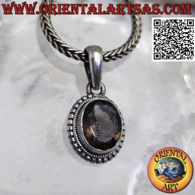 Ciondolo in argento 925‰ topazio fumé ovale contornato da intreccio - Immagine 1 di 4