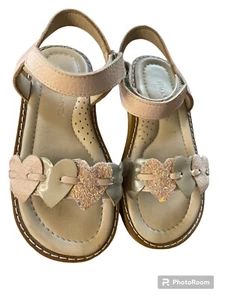 Elephantito EUC/NWOT? Taupe/Pink Sparkle Hearts Leather Sandals-10 (EU26) - Picture 1 of 5