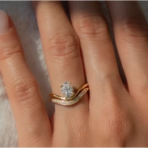 Solid 14k Yellow Gold Oval Cut Diamond Engagement Ring Set 1.40 Ct IGI Lab Grown - Picture 1 of 14