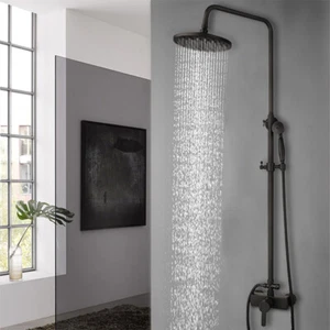 8" Bathroom Shower Faucet Set Rainfall Round Head Mixer Brass Wall Mounted Tap - Picture 1 of 12