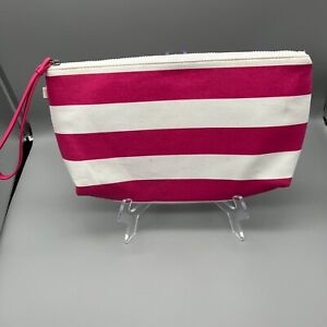 Donna Dixon Large Striped Wristlet Pouch Pink and White Travel Beach 