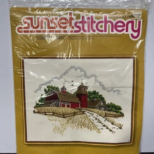 Sunset Stitchery Needlepoint Kit Country Barn Crewel Embroidery 16x20" Vintage - Picture 1 of 6