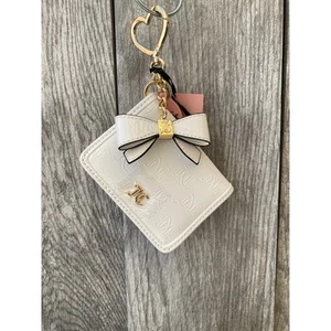 Juicy Couture Ausweis Geldbörse Schlüsselanhänger | weiße Schleife Herz Clip Neu mit Etikett - Bild 1 von 3