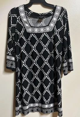 Alyn Paige Dress Womens Size S Black & White Print Square Neck 3/4 Sleeve Foto 1 de 4