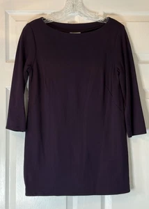 J. Jill Plum Purple Boat Neck Ponte Tunic Top Sz XS 3/4 Sleeves Round Split Hem - Picture 1 of 8