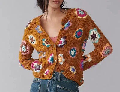 Tach x Anthropologie Floral Crochet Wool Hand Stitched Button Short Cardigan NEW - Image 1 of 4