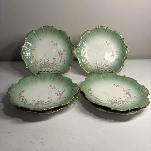 Antique Limoges Green Scalloped Gold Trim Floral 8 1/2 Plate set of 6 - Picture 1 of 8