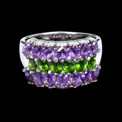 925 Sterling Silver Ring Oval Chrome Diopside Amethyst Gemstone Jewelry Size 9 - Image 1 of 4