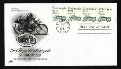#1899 5c Pope Motorcycle 1913 - ArtCraft FDC Coil (4)  - Image 1 of 2