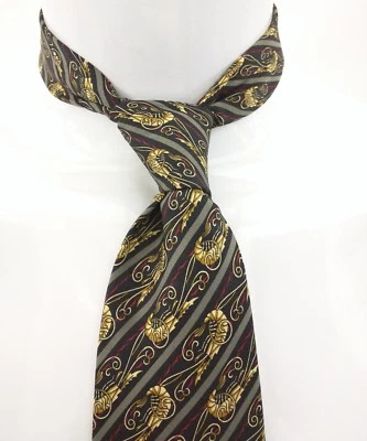 AQUASCUTUM Англии черный серый в полоску золото креветки креветки 100% шелк 58» 3,75 «W - Изображение 1 из 4