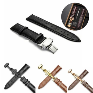 18-24 mm Echt Leder Uhrenarmband Band Schmetterling Schnalle Verschluss Armband - Bild 1 von 23
