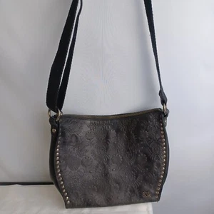 The Sak Black Saratoga Crafted Leather Embossed Crossbody Shoulder Bag Purse REA - Picture 1 of 24