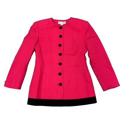 VTG Christian Dior 7 Button Suit Blazer Sz 10 100% WOOL Hot Pink  Shoulder Pads - Image 1 of 4