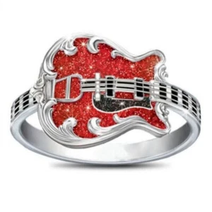 Craft Red Oil Dripping Ring Guitar Jewelry Zircon Pearl Size 5-11 - Picture 1 of 4