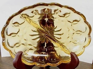 Vintage-Amber Pressed Glass-Divided Relish Dish - Picture 1 of 4