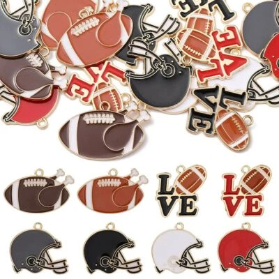 16 peças pingentes de futebol de rugby pendurar berloque pendurado esmalte esportes para fazer joias - Imagem 1 de 4