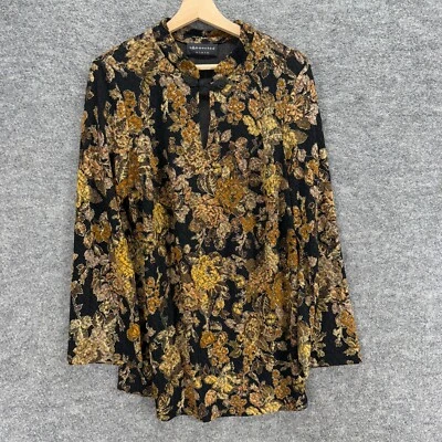 Blusa Conectada Mujer 16W Plus Negra Floral Manga Larga Cuello en V Pullover Informal Foto 1 de 4