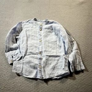 Zara Boys Chambray Light Blue 100% Linen Button Down Blouse Size 4-5 Years EUC - Picture 1 of 6