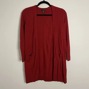 Halogen Women's SZ Petite Small Red Open Front Ribbed Sleeves Pockets Cardigan - Picture 1 of 5
