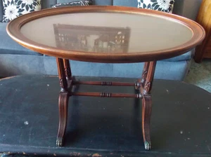 Mid Century Mahogany Coffee Table W/ Glass Serve Tray by Imperial (RP-CT-117) - Picture 1 of 5