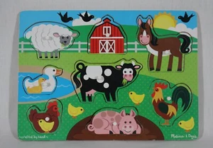 MELISSA & DOUG FARM ANIMALS HAND CRAFTED BY HAND WOODEN 8 PIECE PEG PUZZLE #9050 - Picture 1 of 4