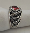 925 Sterling Silver Handmade Ruby Stone Snake Ring,Oxidize Snake Ruby Stone Ring