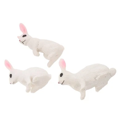  3 Pcs Simulated White Rabbit Statue Easter Bunny Train Figurine Resin Mini - Image 1 of 4