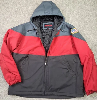 Snap On Jacket Mens 3XL Red Gray Coat Quilt Lined Insulated Hooded Full Zip - Image 1 of 4